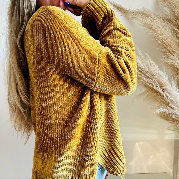 SMYM MUMU Gold Yellow Chenille Knit Oversized Distressed Crop Boxy Sweater XS - Picture 10 of 16
